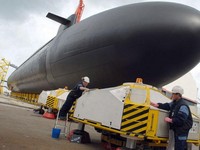 Picture taken on March 20, 2008 at the Direction of Naval Construction (DCNS) in Cherbourg, northwestern France, shows nuclear submarine The Terrible, launcher of a new generation of missiles (SNLE-NG), equipped with a new combat system, the Sycobs,