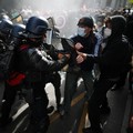 Protesters clash with French gendarmes, as French high school and university students attend a demonstration in Nantes as part of a nationwide day of protests and blockades to demand better school conditions in France, October 8, 2026. REUTERS/Stepha