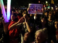 Protesters march from Puerta del Sol square in Madrid, where they have been camped out for days, to the building where the late Maricarmen Abascal, the 87-year-old woman whose eviction sparked housing protests in Spain, used to live in Madrid, Spain,