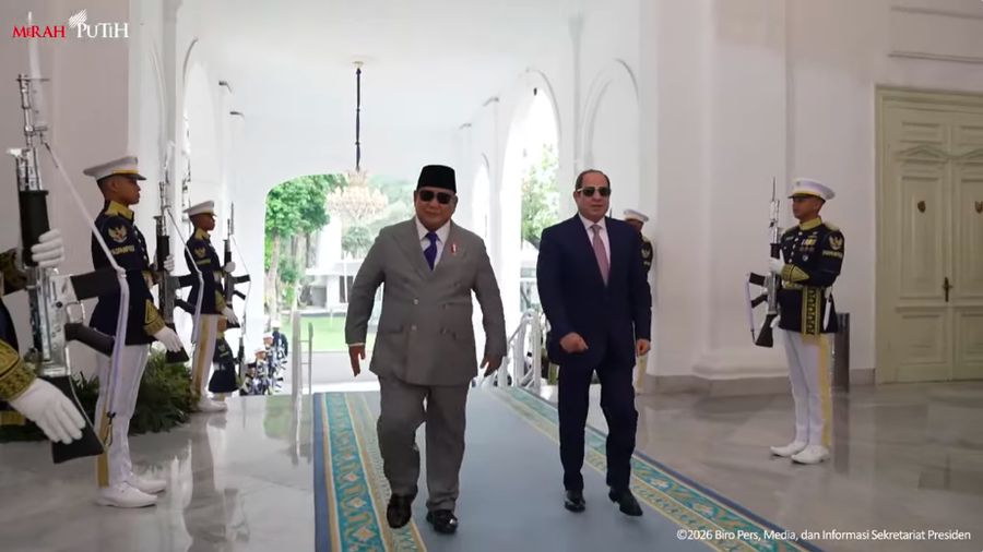 Presiden Prabowo Subianto menerima kunjungan kenegaraan Presiden Republik Arab Mesir Abdel Fattah El-Sisi di Istana Kepresidenan, Jakarta, Minggu (11/10/2026).