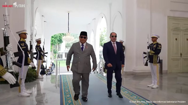 Presiden Prabowo Subianto menerima kunjungan kenegaraan Presiden Republik Arab Mesir Abdel Fattah El-Sisi di Istana Kepresidenan, Jakarta, Minggu (11/10/2026).