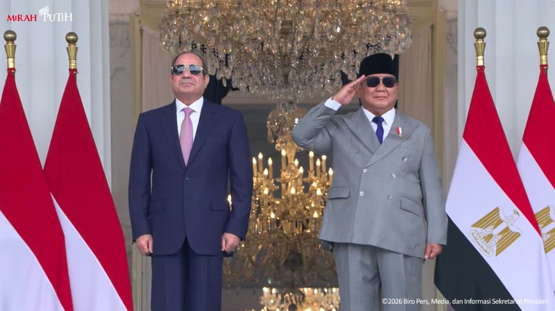 Presiden Prabowo Subianto menerima kunjungan kenegaraan Presiden Republik Arab Mesir Abdel Fattah El-Sisi di Istana Kepresidenan, Jakarta, Minggu (11/10/2026).