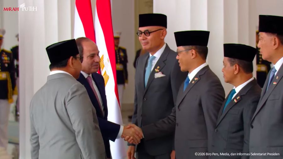 Presiden Prabowo Subianto menerima kunjungan kenegaraan Presiden Republik Arab Mesir Abdel Fattah El-Sisi di Istana Kepresidenan, Jakarta, Minggu (11/10/2026).