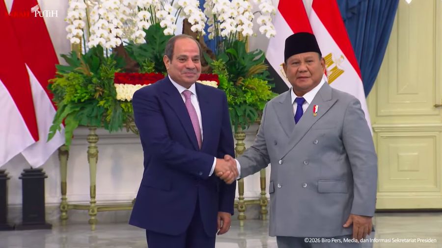 Presiden Prabowo Subianto menerima kunjungan kenegaraan Presiden Republik Arab Mesir Abdel Fattah El-Sisi di Istana Kepresidenan, Jakarta, Minggu (11/10/2026).