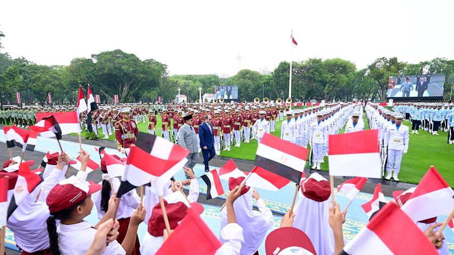 Presiden Prabowo Subianto menerima kunjungan kenegaraan Presiden Republik Arab Mesir Abdel Fattah El-Sisi di Istana Kepresidenan, Jakarta, Minggu (11/10/2026). (Dok. BPMI Sekretariat Presiden/Muchlis Jr)