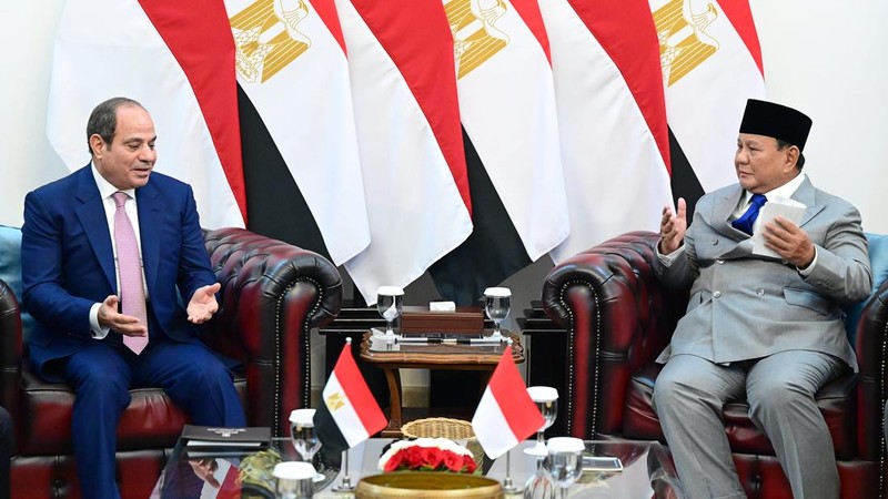 Presiden Prabowo Subianto menerima kunjungan kenegaraan Presiden Republik Arab Mesir Abdel Fattah El-Sisi di Istana Kepresidenan, Jakarta, Minggu (11/10/2026). (Dok. BPMI Sekretariat Presiden/Muchlis Jr)