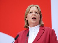 FILE PHOTO: Social Democratic Party (SPD) co-leader Baerbel Bas attends a press conference, the day after the Saxony-Anhalt state elections, in Berlin, Germany, September 7, 2026.     REUTERS/Maryam Majd/File Photo