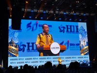 Menko Hilirisasi dan Transisi Energi dan Menteri ESDM Bahlil Lahadalia di acara Rapat Kerja Nasional (Rakernas) III Himpunan Pengusaha Pribumi Indonesia (HIPPI) Tahun 2026 di Jakarta, Senin (12/10/2026). (CNBC Indonesia/Firda Dwi Muliawati)