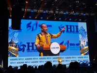 Menko Hilirisasi dan Transisi Energi dan Menteri ESDM Bahlil Lahadalia di acara Rapat Kerja Nasional (Rakernas) III Himpunan Pengusaha Pribumi Indonesia (HIPPI) Tahun 2026 di Jakarta, Senin (12/10/2026). (CNBC Indonesia/Firda Dwi Muliawati)
