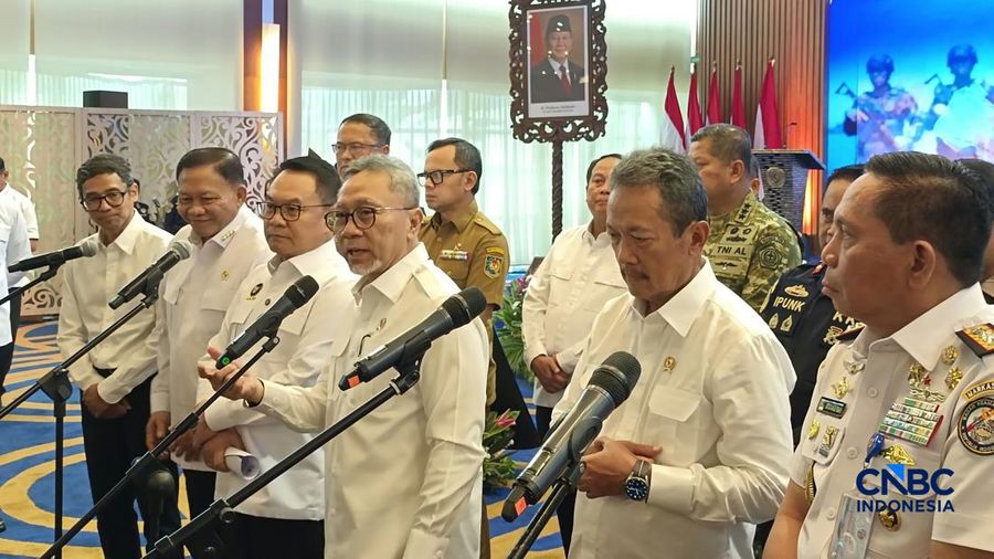 Pemerintah resmi membentuk Satgas Pemberantasan Pengeluaran Benih Bening Lobster (Satgas P2BBL) di Auditorium KKP, Jakarta, Senin (12/10/2026). (CNBC Indonesia/Martyasari Rizky)