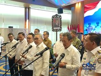 Pemerintah resmi membentuk Satgas Pemberantasan Pengeluaran Benih Bening Lobster (Satgas P2BBL) di Auditorium KKP, Jakarta, Senin (12/10/2026). (CNBC Indonesia/Martyasari Rizky)