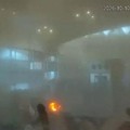 Rekaman pengawas memperlihatkan asap dan api saat terjadinya serangan di Bandara Internasional King Khalid di Riyadh, Arab Saudi, pada 10 Oktober 2026, dalam cuplikan dari video yang dirilis untuk umum ini. (Saudi Ministry of Media/Handout via REUTER