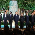 International Monetary Fund (IMF) Managing Director Kristalina Georgieva (4th R), Thai Prime Minister Anutin Charnvirakul (C), World Bank Group President Ajay Banga (4th L), Thailand's Deputy Prime Minister and Minister of Finance Ekniti Nitithanprap