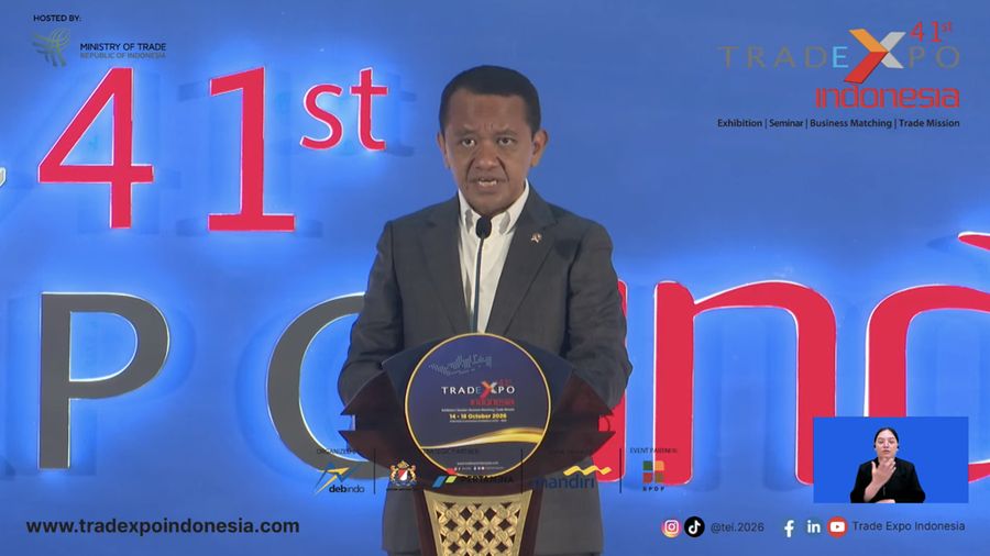 Menteri Koordinator Bidang Hilirisasi dan Transisi Energi, Bahlil Lahadalia saat menyampaikan sambutan dalam pembukaan Trade Expo Indonesia 41Th di Jakarta, Rabu (14/10/2026). (Tangkapan Layar Youtube/Trade Expo Indonesia)