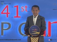 Menteri Koordinator Bidang Hilirisasi dan Transisi Energi, Bahlil Lahadalia saat menyampaikan sambutan dalam pembukaan Trade Expo Indonesia 41Th di Jakarta, Rabu (14/10/2026). (Tangkapan Layar Youtube/Trade Expo Indonesia)