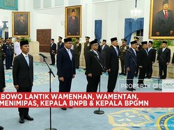 Prabowo Lantik Wamenhan, Wamentan, Wamenimipas, Kepala BNPB & Kepala BPGMN