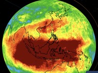 Citra satelit NASA menunjukkan karbon monoksida menyebar di seluruh wilayah Indonesia pada periode 13-15 Oktober 2026.  (Dok. NASA)
