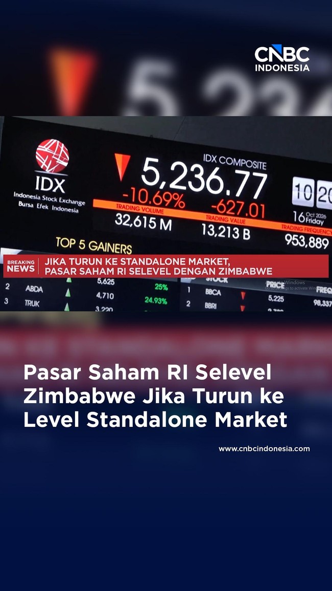 Jika Turun ke Standalone Market, Pasar Saham RI Selevel Dengan Zimbabwe