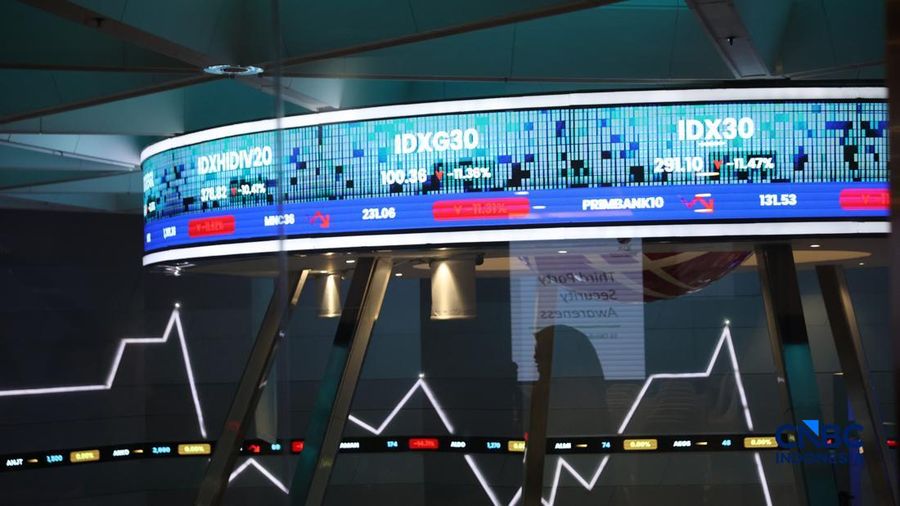 Layar menampilkan pergerakan Indeks Harga Saham Gabungan (IHSG) di Bursa Efek Indonesia, Jakarta, Jumat (16/10/2026). (CNBC Indonesia/Muhammad Sabki)
