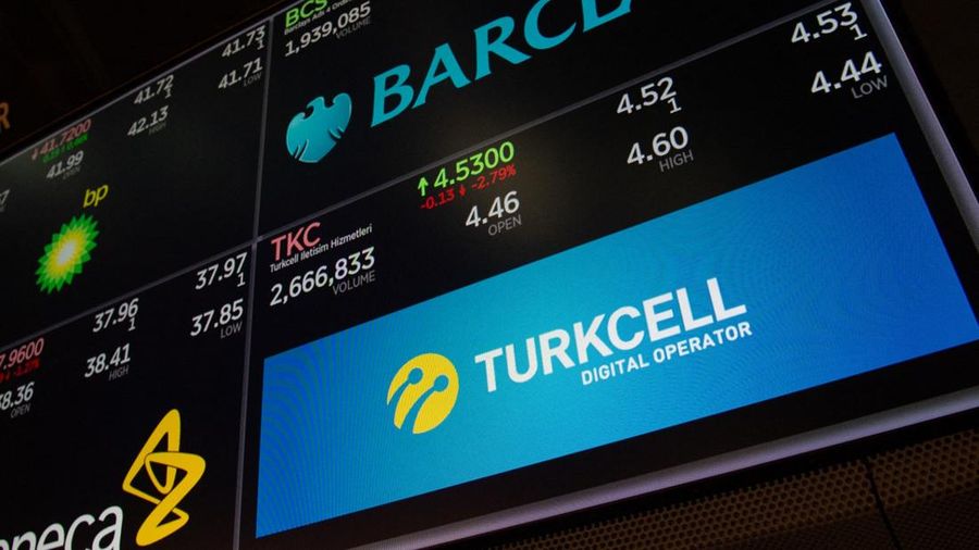 The only Turkey based company listed on the exchange, Turkcell, is the leading mobile phone operator in Turkey, it's symbol is displayed at the closing bell of the Dow Industrial Average at the New York Stock Exchange on August 16, 2018 in New York.