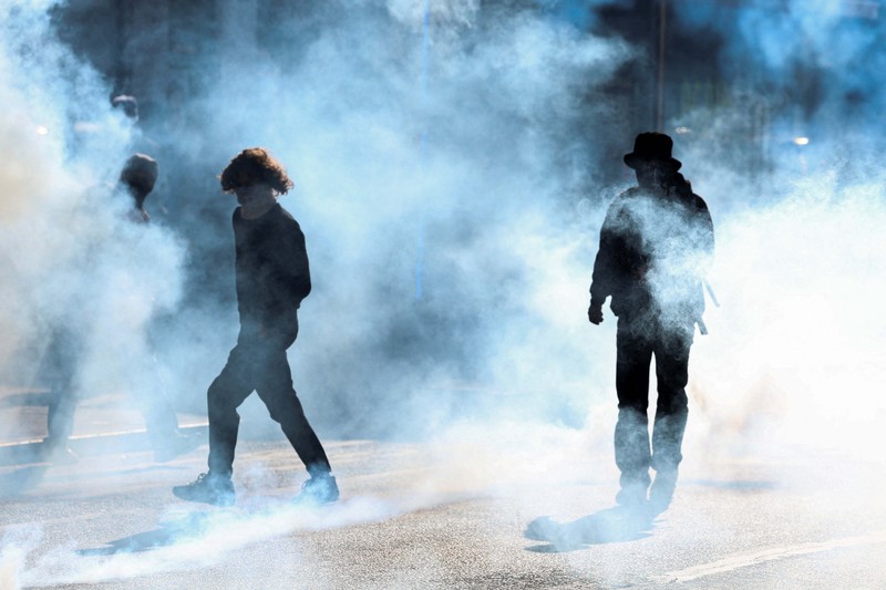 Rusuh saat protes mahasiswa di Brussel, Belgia, Sabtu (17/10/2026). (REUTERS/Yves Herman)
