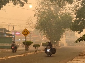 Asap Kuning Bertahan di Pangkalan Bun Walau Hujan Deras Sempat Mengguyur