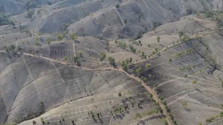 Hamparan Bukit Gerobogan yang mirip gurun pasir saat kemarau. (Tangkapan Layar Instagram/Grobogan.drone)