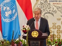 Sekretaris Jenderal Perserikatan Bangsa-Bangsa (Sekjen PBB) Antnio Guterres di kantor Kementerian Luar Negeri Indonesia, Senin (19/10/2026).