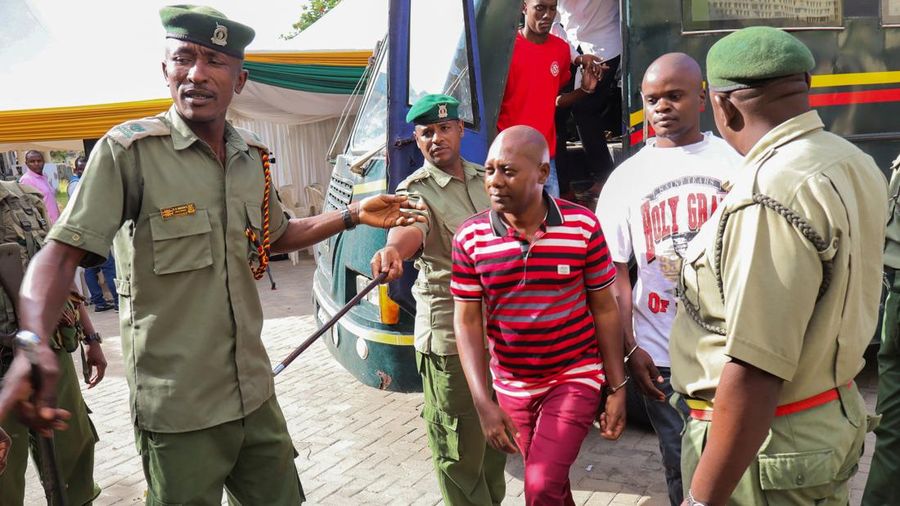 Paul Mackenzie, a Kenyan cult leader accused of ordering his followers, who were members of the Good News International Church, to starve themselves to death in Shakahola Forest, arrives for his judgement at the Mombasa High Court, Kenya, October 19,