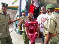 Paul Mackenzie, a Kenyan cult leader accused of ordering his followers, who were members of the Good News International Church, to starve themselves to death in Shakahola Forest, arrives for his judgement at the Mombasa High Court, Kenya, October 19,