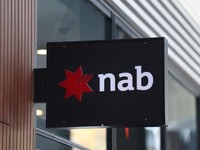 FILE PHOTO: A view of a National Australia Bank (NAB) logo in Sydney, Australia, May 5, 2025. REUTERS/Hollie Adams/File Photo