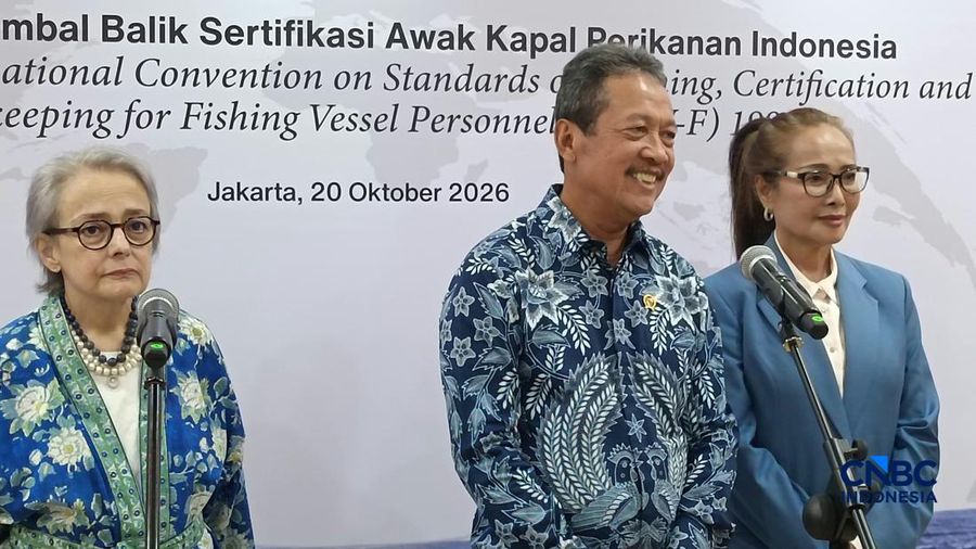 Penandatanganan Mutual Recognition Agreement (MRA) Indonesia-Portugal di Kantor Pusat KKP, Jakarta, Selasa (20/10/2026). (CNBC Indonesia/Martyasari Rizky)