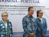 Penandatanganan Mutual Recognition Agreement (MRA) Indonesia-Portugal di Kantor Pusat KKP, Jakarta, Selasa (20/10/2026). (CNBC Indonesia/Martyasari Rizky)