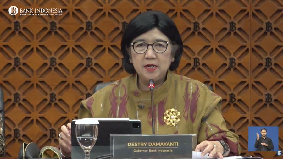 Gubernur Bank Indonesia, Destry Damayanti saat menyampaikan Hasil Rapat Dewan Gubernur Bulanan Bulan Oktober 2026 Cakupan Triwulanan dan Tahunan di Gedung Bank Indonesia, Jakarta, Rabu (21/10/2026). (Tangkapan Layar Youtube/Bank Indonesia)