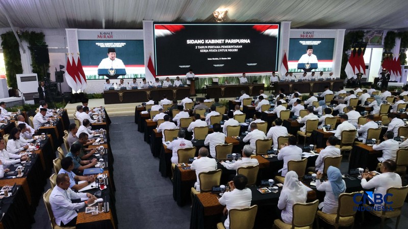 Presiden Prabowo Subianto memimpin Sidang Kabinet Paripurna (SKP) di Istana Merdeka, Jakarta,  Rabu (21/10/2026). (CNBC Indonesia/Muhammad Sabki)
