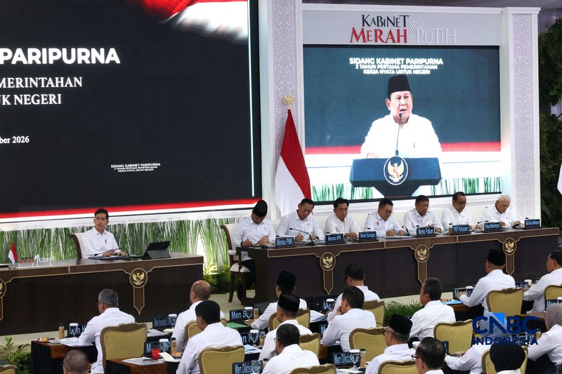 Presiden Prabowo Subianto memimpin Sidang Kabinet Paripurna (SKP) di Istana Merdeka, Jakarta,  Rabu (21/10/2026). (CNBC Indonesia/Muhammad Sabki)