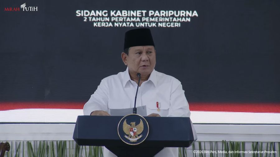 Presiden Prabowo Subianto saat memimpin Sidang Kabinet Paripurna, Istana Negara, Jakarta, Rabu (21/10/2026). (Tangkapan Layar Youtube/Sekretariat Presiden)