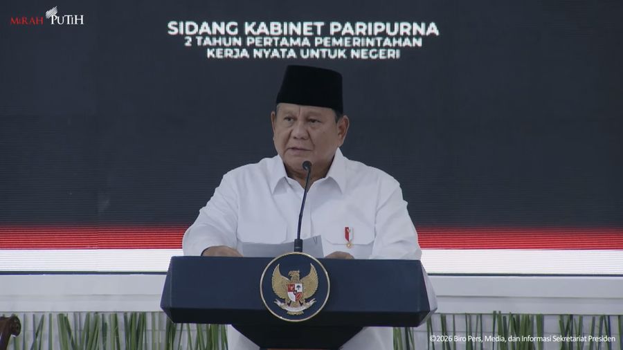 Presiden Prabowo Subianto saat memimpin Sidang Kabinet Paripurna, Istana Negara, Jakarta, Rabu (21/10/2026). (Tangkapan Layar Youtube/Sekretariat Presiden)