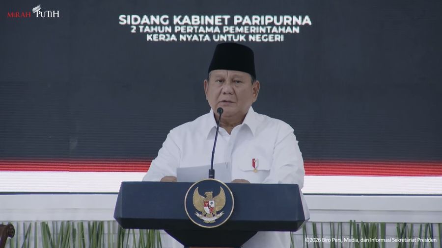 Presiden Prabowo Subianto saat memimpin Sidang Kabinet Paripurna, Istana Negara, Jakarta, Rabu (21/10/2026). (Tangkapan Layar Youtube/Sekretariat Presiden)
