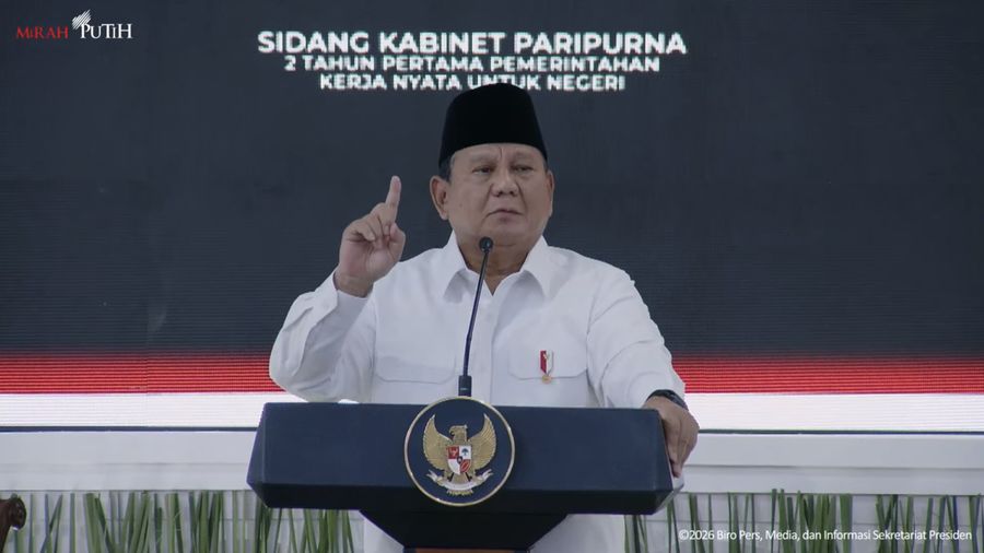 Presiden Prabowo Subianto saat memimpin Sidang Kabinet Paripurna, Istana Negara, Jakarta, Rabu (21/10/2026). (Tangkapan Layar Youtube/Sekretariat Presiden)