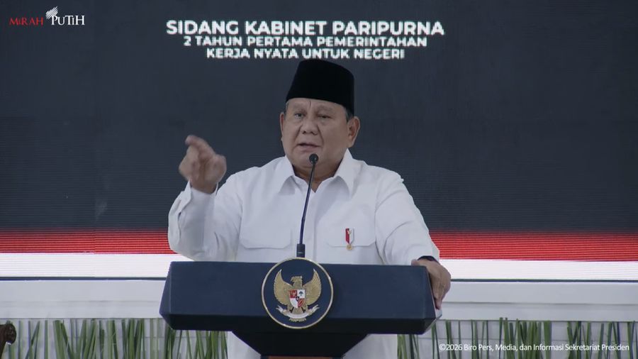 Presiden Prabowo Subianto saat memimpin Sidang Kabinet Paripurna, Istana Negara, Jakarta, Rabu (21/10/2026). (Tangkapan Layar Youtube/Sekretariat Presiden)