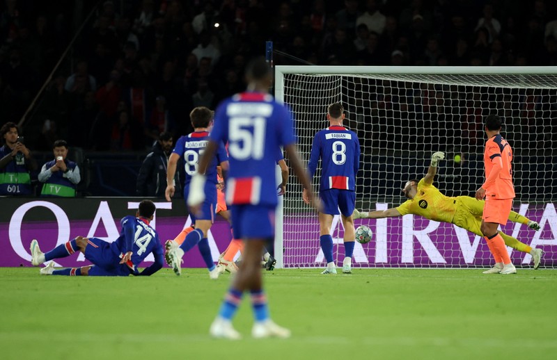 Soccer Football - UEFA Champions League - Paris St Germain v FC Barcelona - Parc des Princes, Paris, France - October 20, 2026  Paris St Germain's Desire Doue celebrates scoring their first goal REUTERS/Stephane Mahe