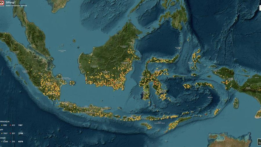 Update sebaran titik panas karhutla di Indonesia menurut data Peta sipongi pada Rabu (21/10/2026). (Tangkapan Layar Sipongi)