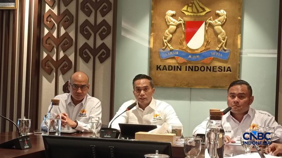 Ketua Umum Kamar Dagang dan Industri Inonesia (KADIN), Anindya Novyan Bakrie saat menyampaikan konferensi pers terkait Business Pulse Q3 di kantor Kadin Indonesia, Jakarta, Kamis (22/10/2026). (CNBC Indonesia/Martyasari Rizky)