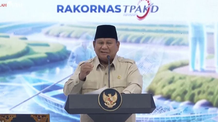 Presiden RI Prabowo Subianto, memberi sambutan dalam Rakornas TPAKD Tahun 2026, Jakarta, 22 Oktober 2026. (Tangkapan Layar Youtube/Sekretariat Presiden RI)