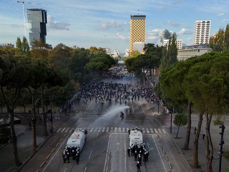 Protesters face the police during an authorised demonstration organised by a labour union in Marseille, France, October 24, 2026, as part of nationwide protests led by the