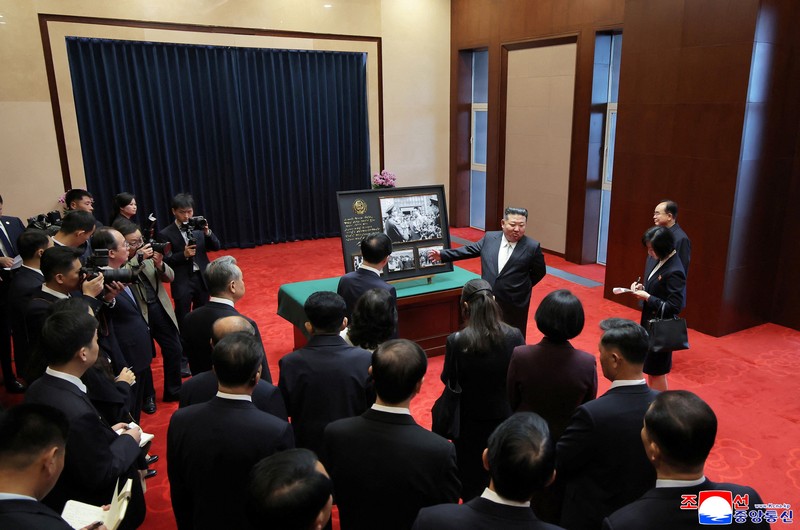 North Korean leader Kim Jong Un attends a wreath-laying ceremony during a visit to the Memorial Hall of the War to Resist US Aggression and Aid Korea in Dandong, Liaoning province, China, October 24, 2026, in this photo released by North Korea's Korean Central News Agency (KCNA). KCNA said Kim visited the Chinese border city on the occasion of the 76th anniversary of the Chinese People's Volunteers' entry into the Korean War. KCNA via REUTERS    ATTENTION EDITORS - THIS IMAGE WAS PROVIDED BY A THIRD PARTY. REUTERS IS UNABLE TO INDEPENDENTLY VERIFY THIS IMAGE. NO THIRD PARTY SALES. SOUTH KOREA OUT. NO COMMERCIAL OR EDITORIAL SALES IN SOUTH KOREA.