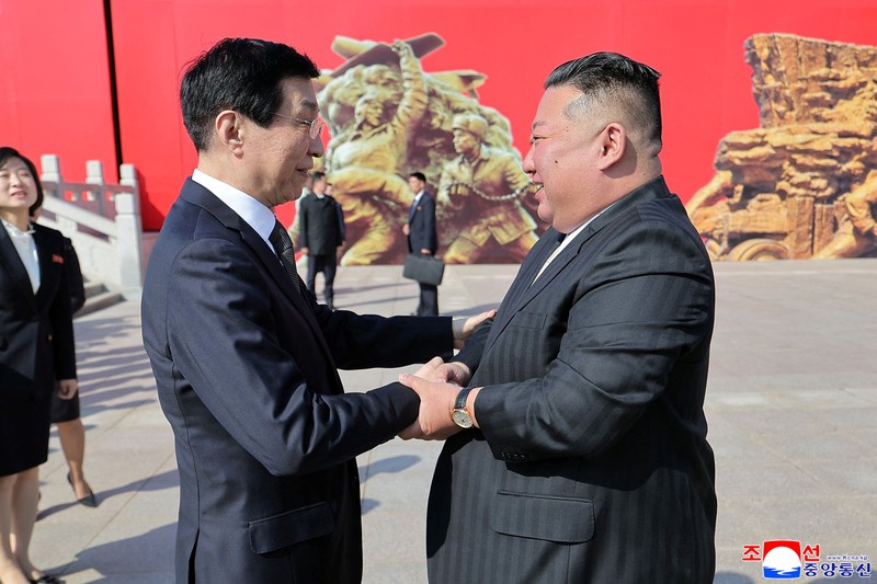 North Korean leader Kim Jong Un attends a wreath-laying ceremony during a visit to the Memorial Hall of the War to Resist US Aggression and Aid Korea in Dandong, Liaoning province, China, October 24, 2026, in this photo released by North Korea's Korean Central News Agency (KCNA). KCNA said Kim visited the Chinese border city on the occasion of the 76th anniversary of the Chinese People's Volunteers' entry into the Korean War. KCNA via REUTERS    ATTENTION EDITORS - THIS IMAGE WAS PROVIDED BY A THIRD PARTY. REUTERS IS UNABLE TO INDEPENDENTLY VERIFY THIS IMAGE. NO THIRD PARTY SALES. SOUTH KOREA OUT. NO COMMERCIAL OR EDITORIAL SALES IN SOUTH KOREA.