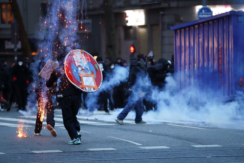 Protesters face the police during an authorised demonstration organised by a labour union in Marseille, France, October 24, 2026, as part of nationwide protests led by the
