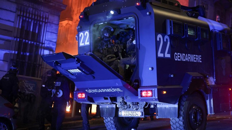 French National Gendarmerie Intervention Group (GIGN) sit in a centure truck during an authorised demonstration organised by a labour union in Marseille, France, October 24, 2026, as part of nationwide protests led by the "Yellow Vests" movement and